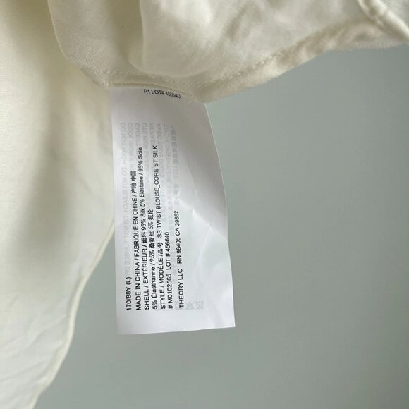 Theory Ivory Twist Blouse in Stretch Silk Short Sleeve - Picture 6 of 8